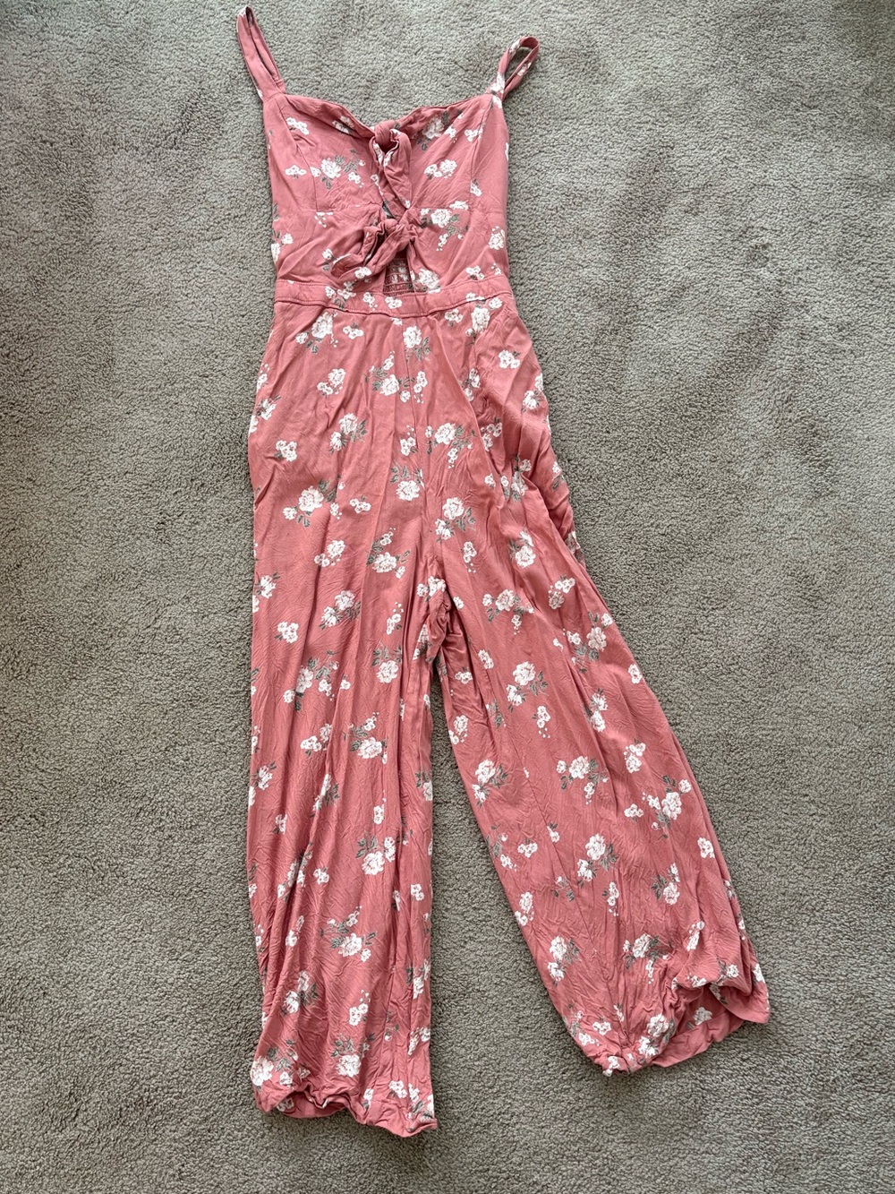 Hollister Rose-Pink Floral Tie-Front Jumpsuit